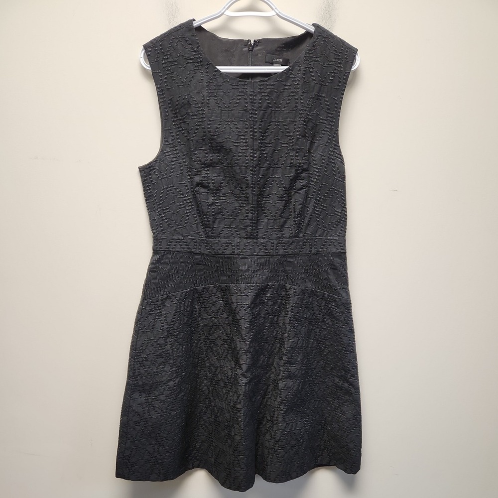 J Crew Black Dress Size 12 Sleeveless A-Line V-Neck Textured Back Zip